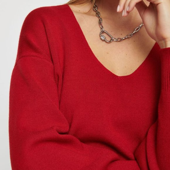 BNWT Dynamite Puff Sleeve V-Neck Luca Sweater in Red - Picture 14 of 15